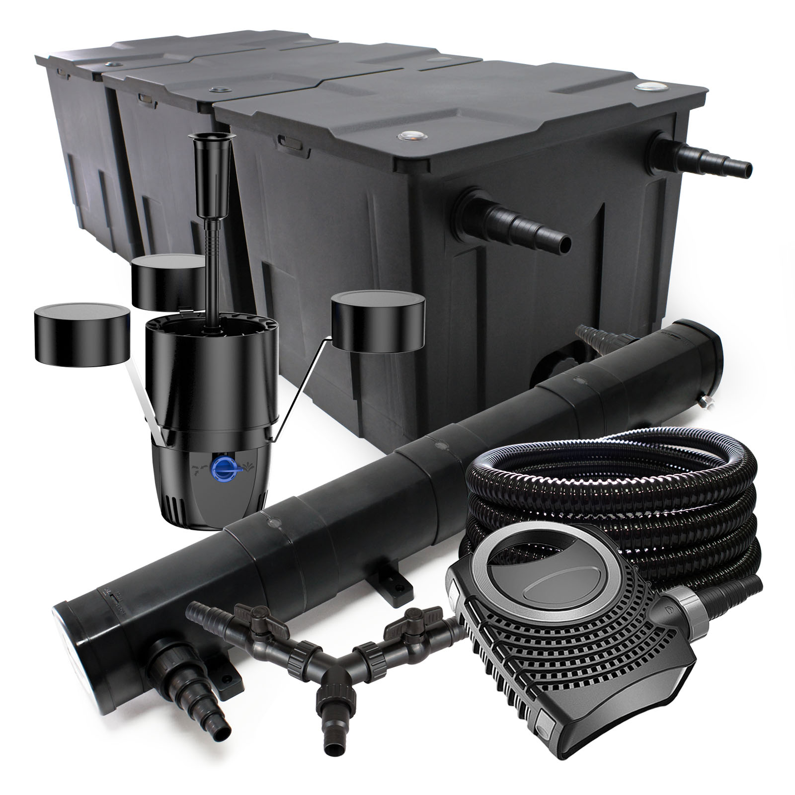 Kit de filtration de bassin 90000l 72W UVC 80W éco Pompe Tuyau Skimmer