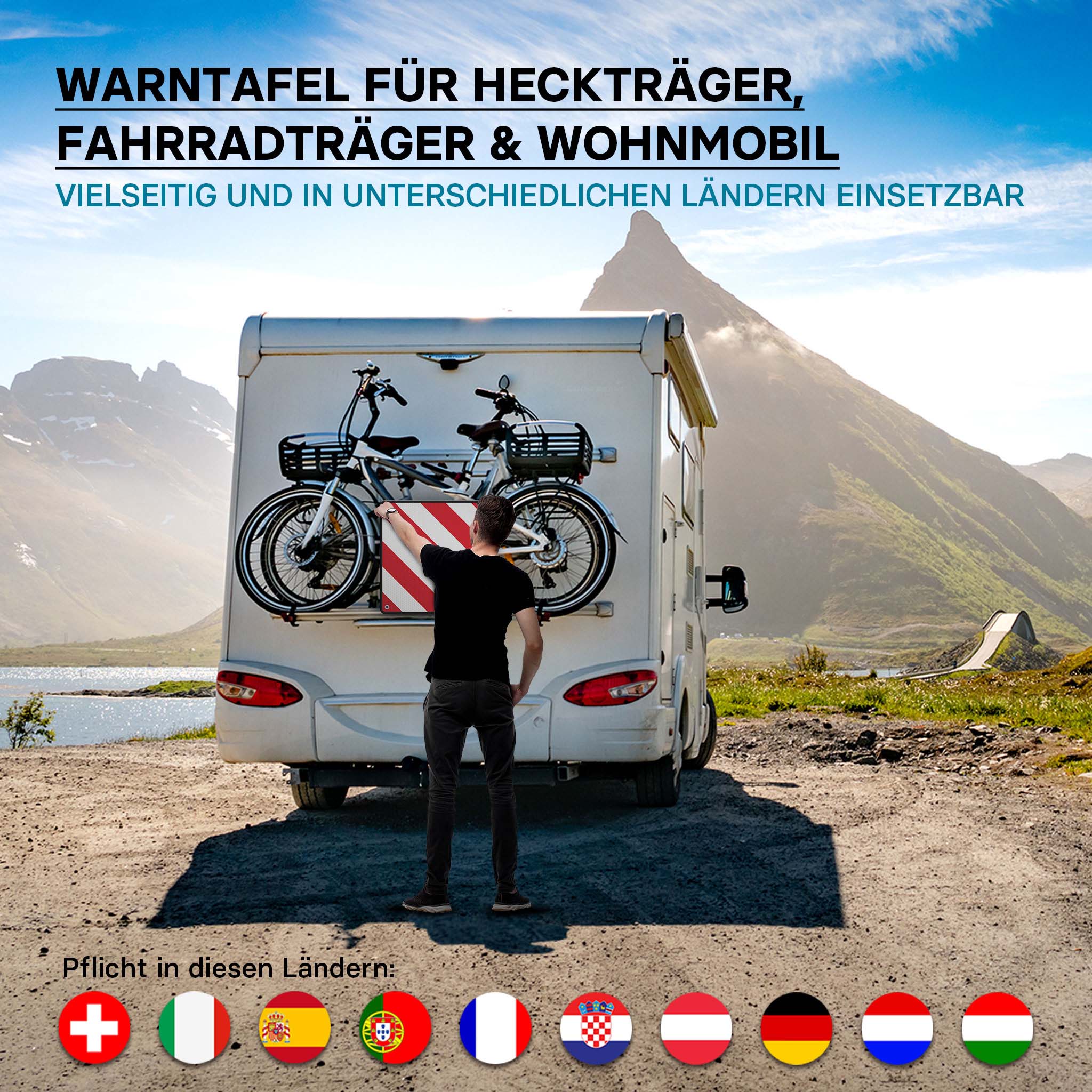 PLANGER® - Warntafel Italien und Spanien 2in1 (50 x 50 cm) - Reflektierendes  Warnschild rot weiß für Heckträger u Fahrradträger : : Auto &  Motorrad