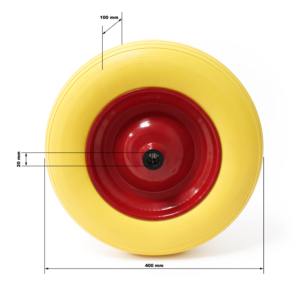 2x roue brouette caoutchouc plein pu 4.80/4.00-8 ø 390 mm axe
