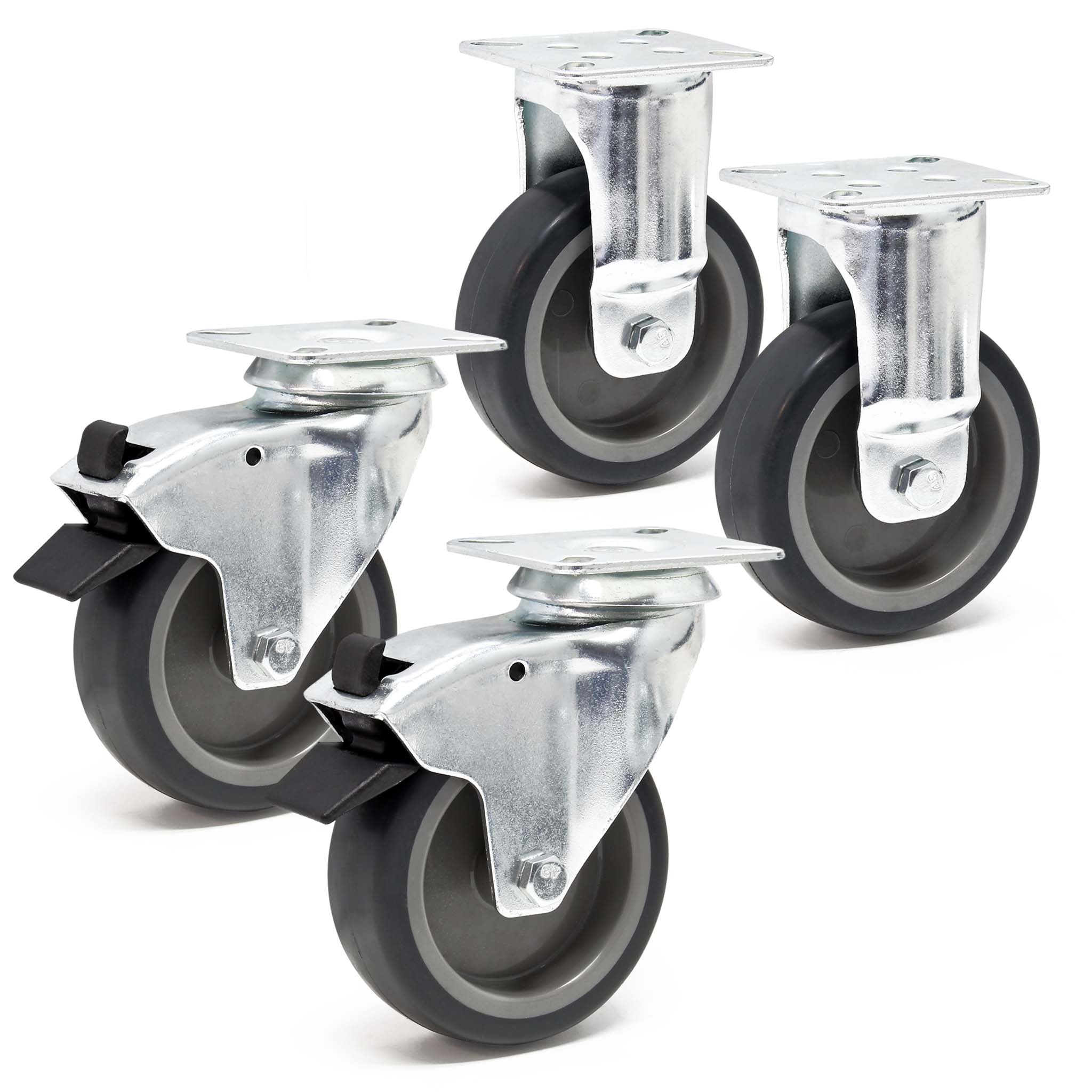 Set rotelle da trasporto 75 mm 2 ruote piroettanti con freno 2 fisse max 75  kg a ruota