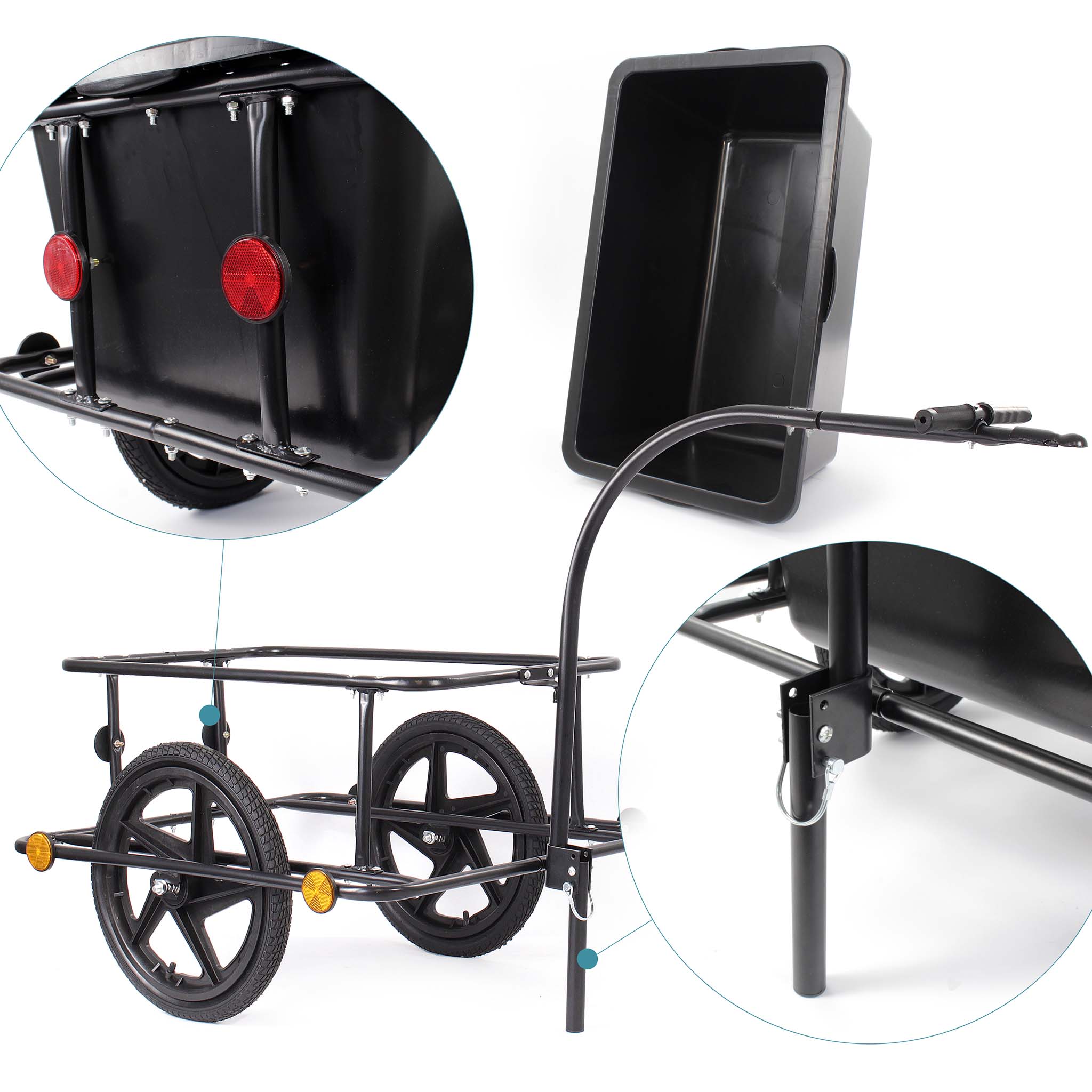 Wiltec Remorque vélo avec Bac 90 litres Cargo Capacité max. 80kg Charrette  à bras, Timon, Embrayage