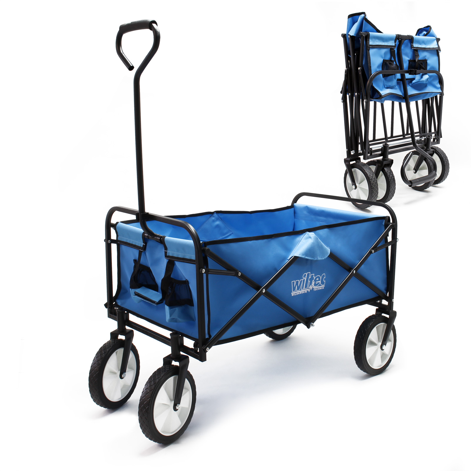 Chariot de Jardin Pliable avec 4 Roues Transport Charge 100 Kg Chariot  Pliant de Plage Chariot à Main de Transport-Bleu