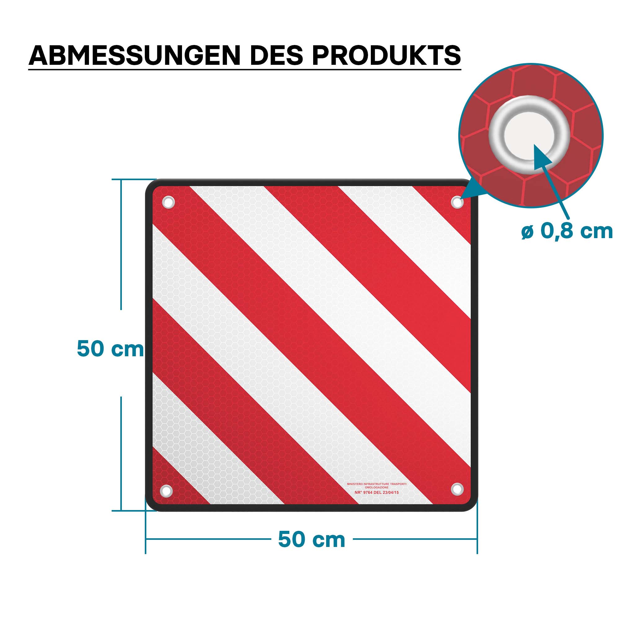 Aluminium Reflex Warntafel Italien mit Zulassung 50x50cm f. Heckträger