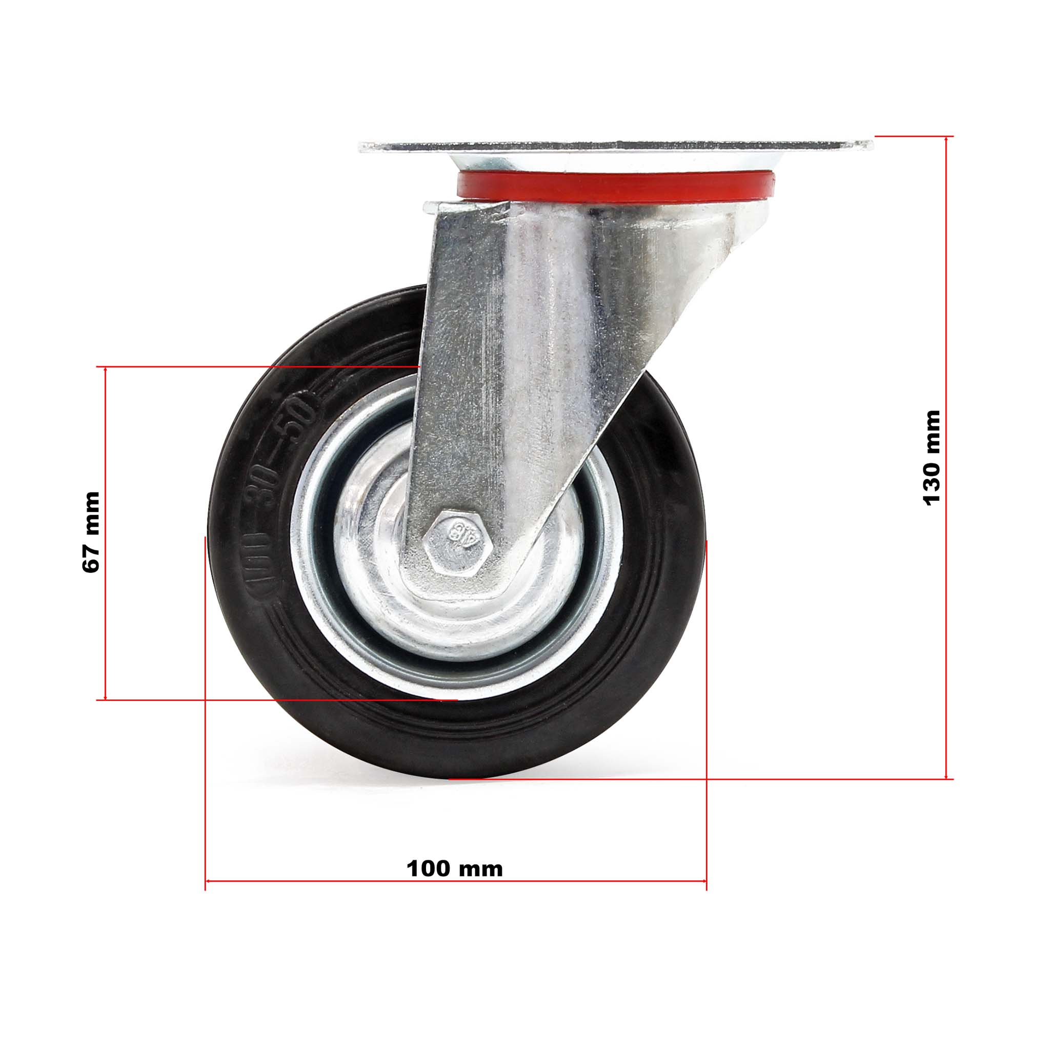 Roulette fixe gris en caoutchouc Ø 100 mm, charge max 150 kg