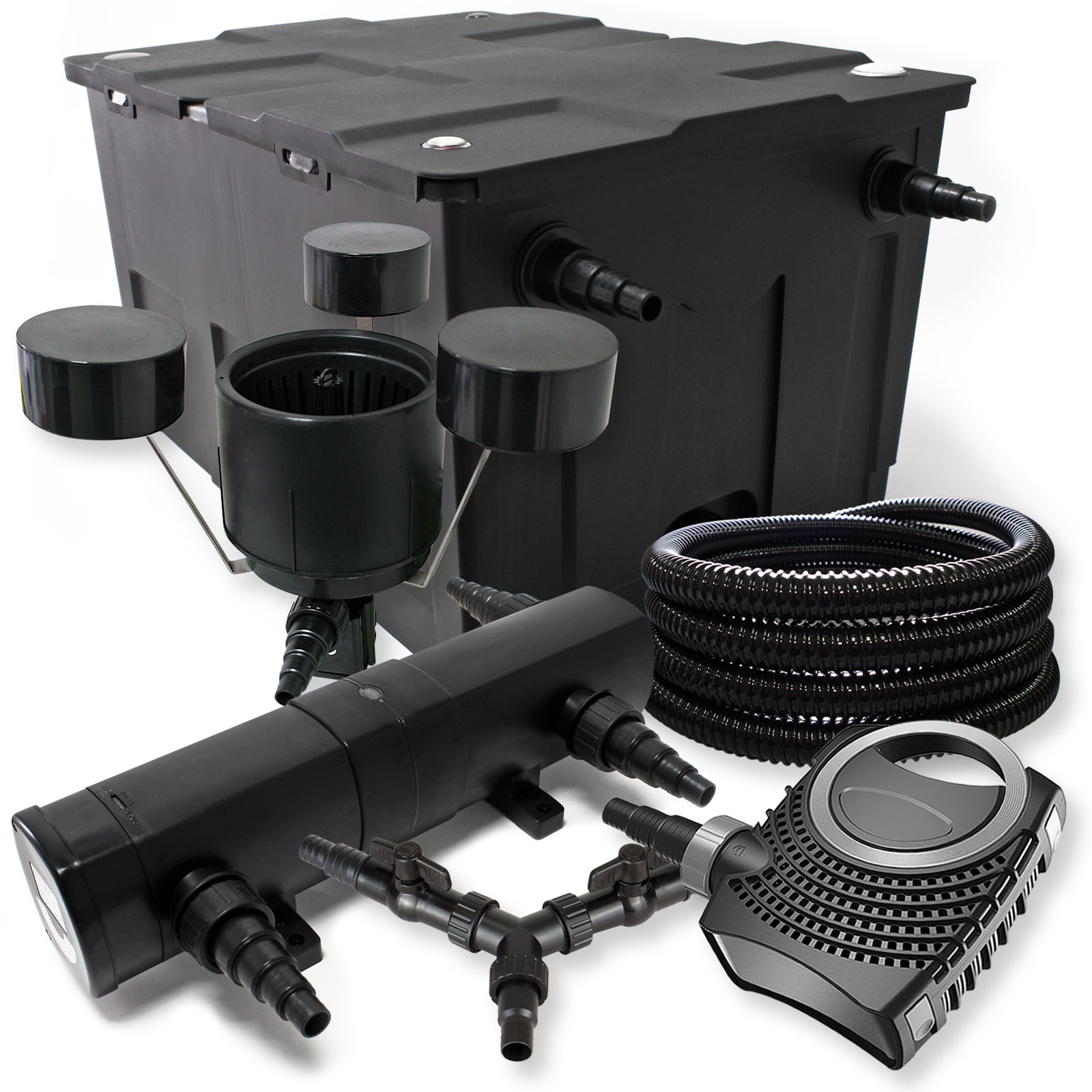 Kit de filtration de bassin 60000l 18W UVC 80W éco Pompe Tuyau Skimmer
