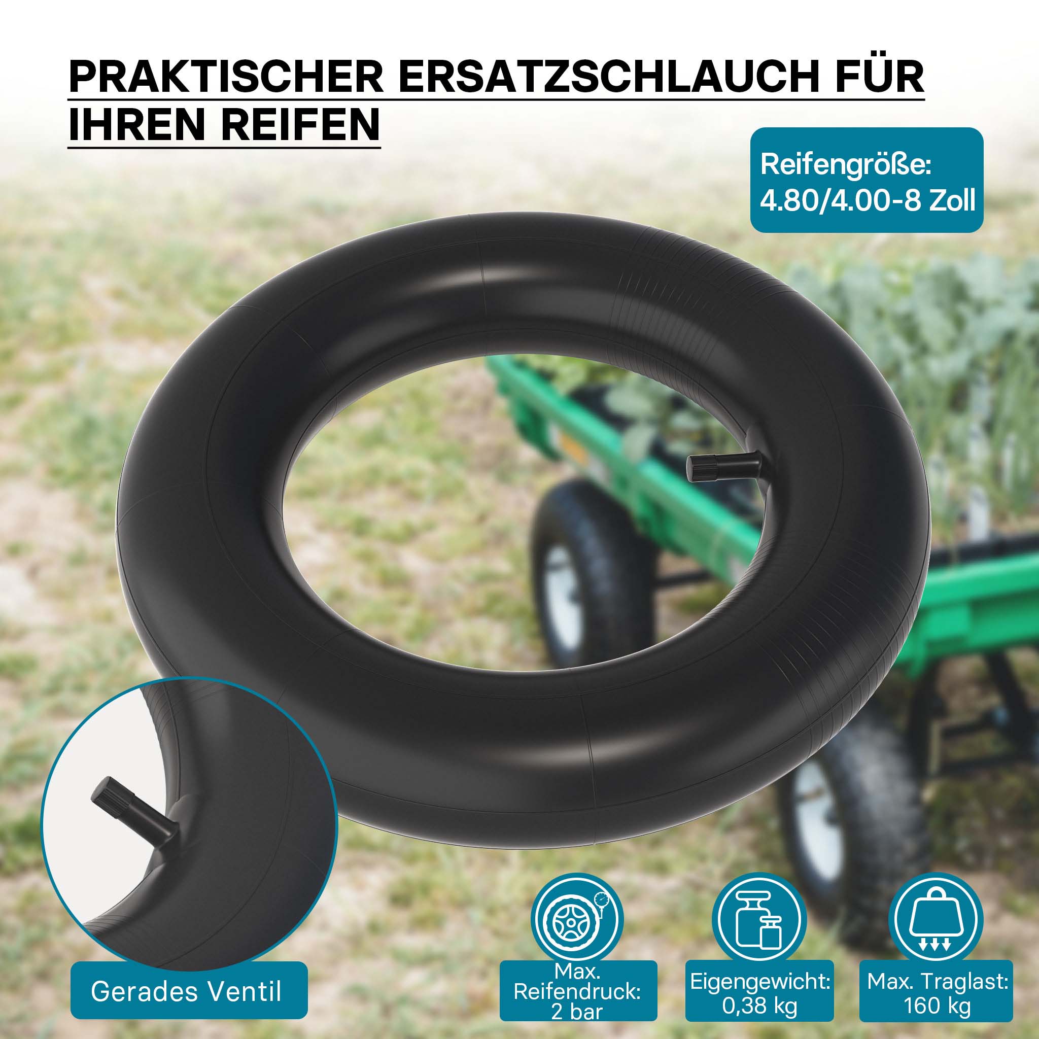 Reifen + Schlauch 4.80/4.00-8, Schubkarre, Gartengeräte, 4PR/TT, 67 A4