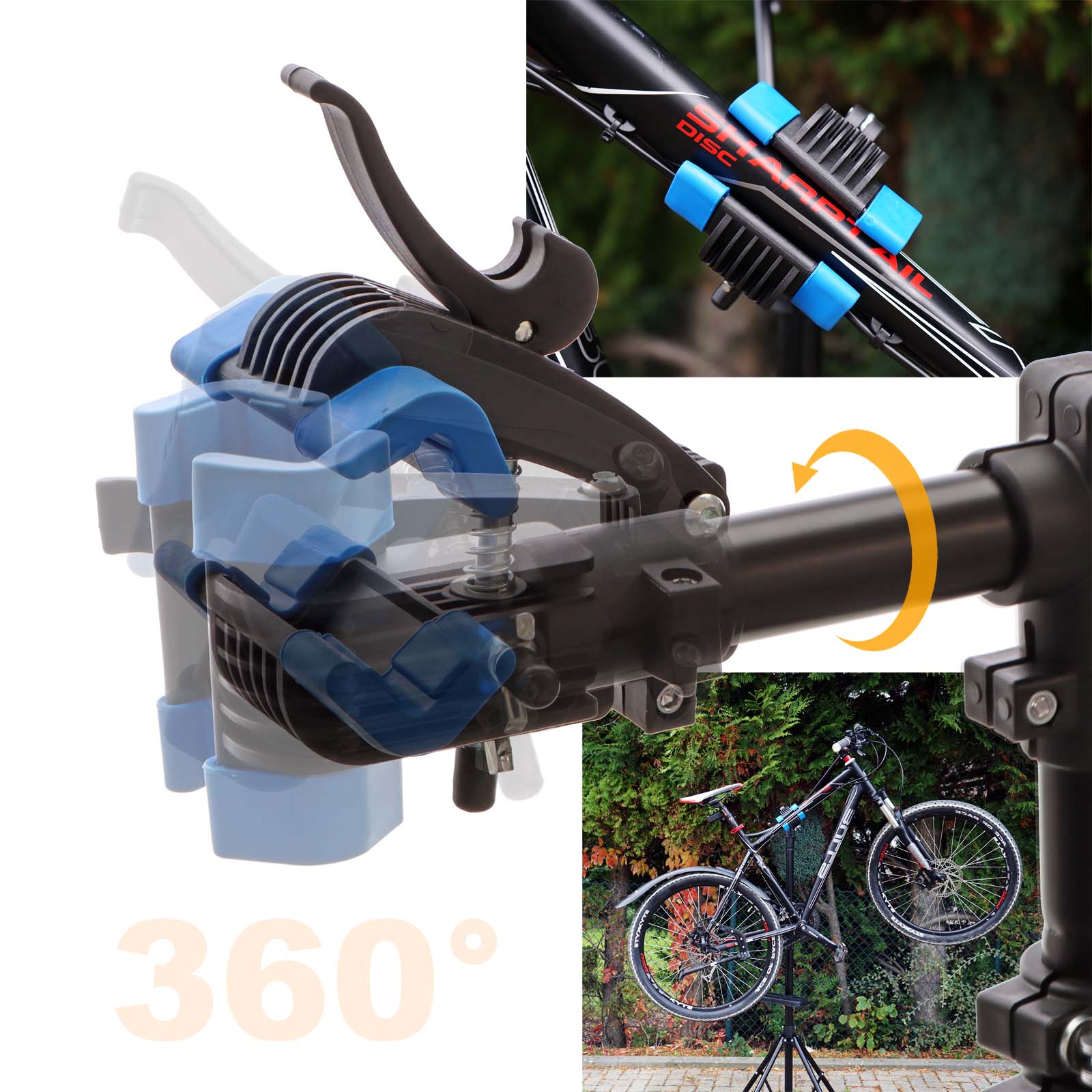 Pied d'atelier vélo réparation support pied de montage pivotant 360°  hauteur réglable argent - Rangement et transport mobilité - Achat & prix