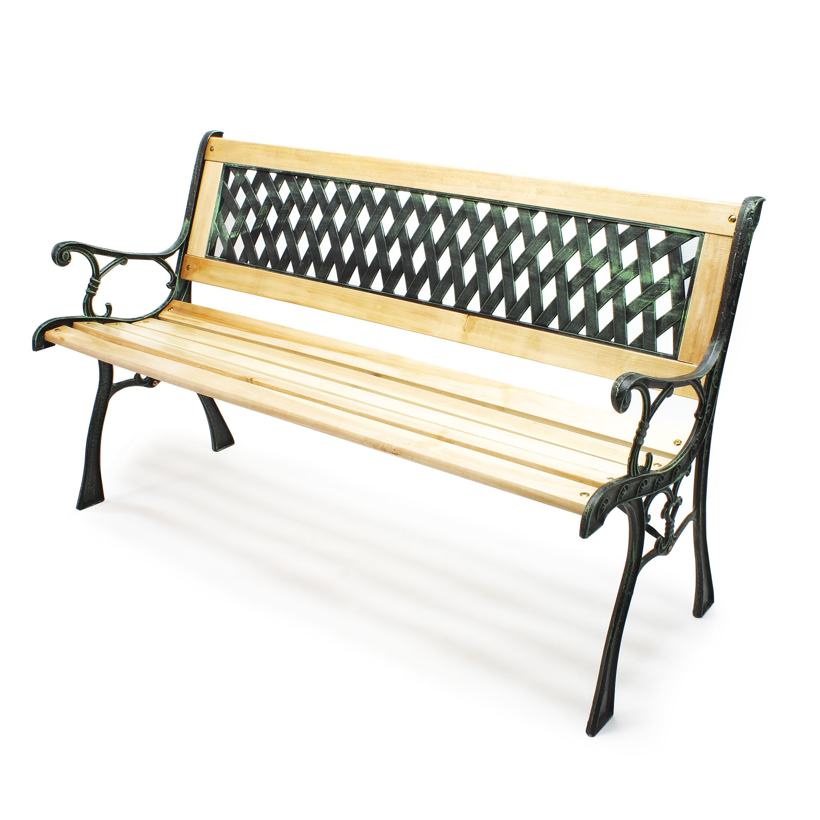 Likeur lancering Derbevilletest Garden bench park seat Inge wood cast iron lattice-patterned