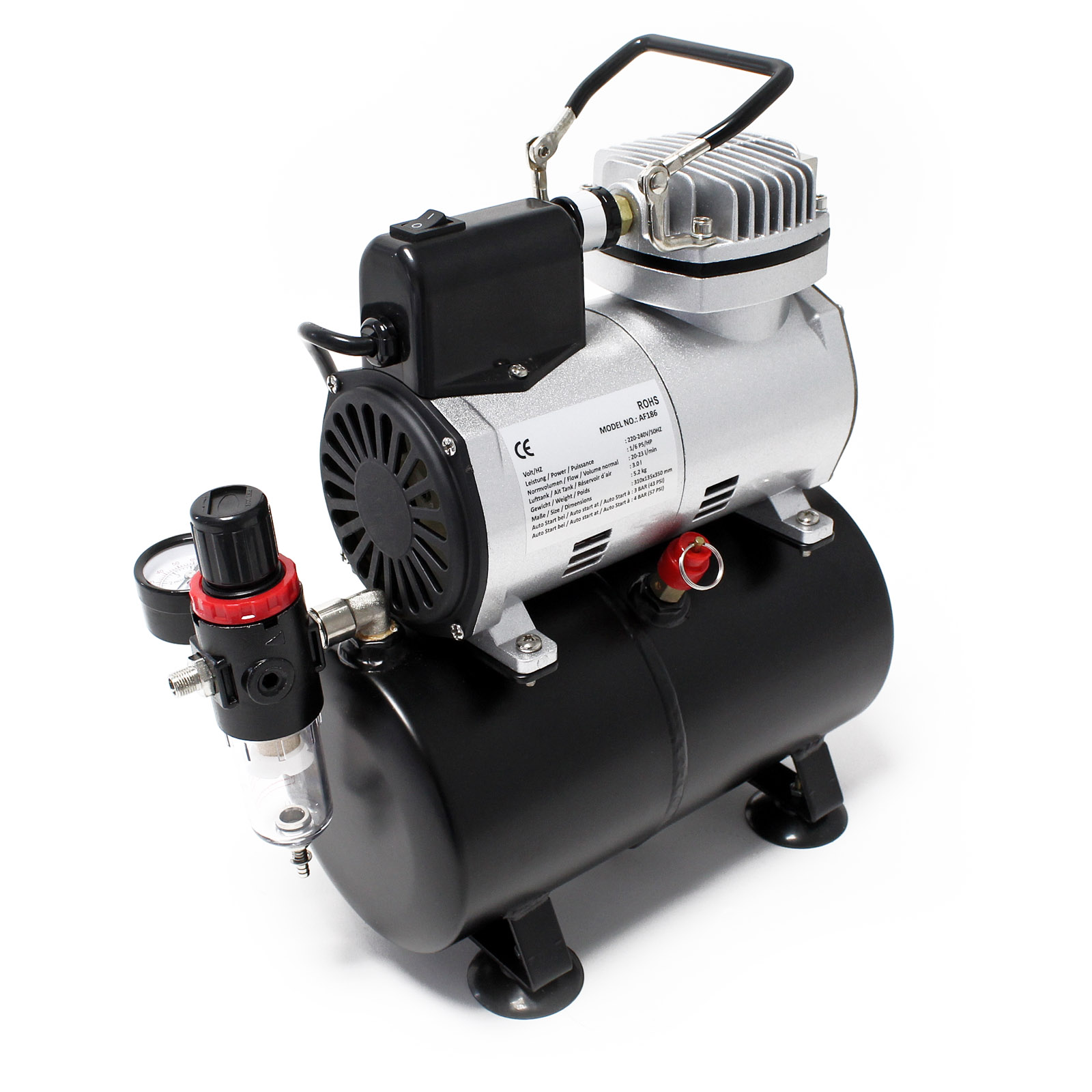 Airbrush Compressor AF186 with Air Tank Start Stop automatic Mano