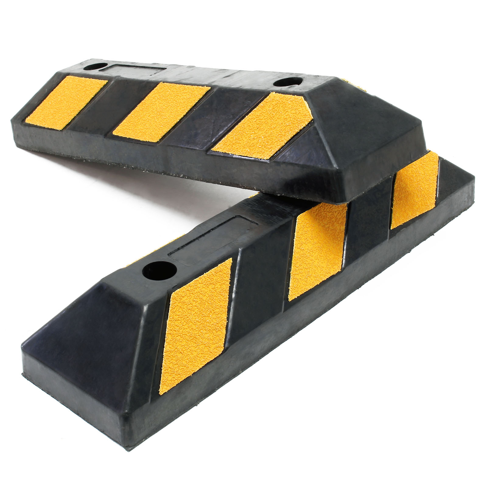 2 Wheel Stoppers with Reflectors Black Yellow Hard Rubber
