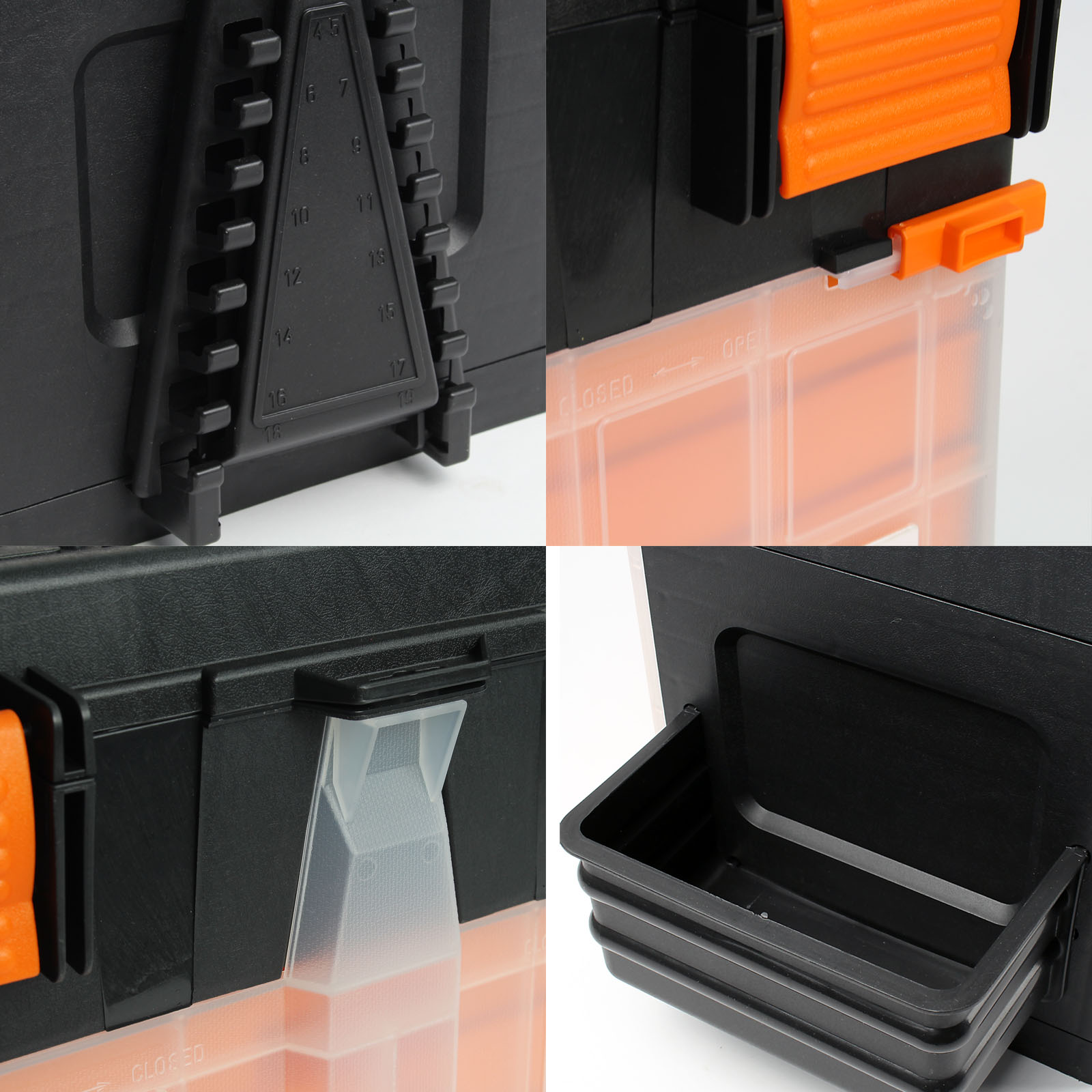 XPOtool Boite à outils Vide 45x26x32cm Plastique 4 Compartiment Casier Rangement  Atelier Marchepied