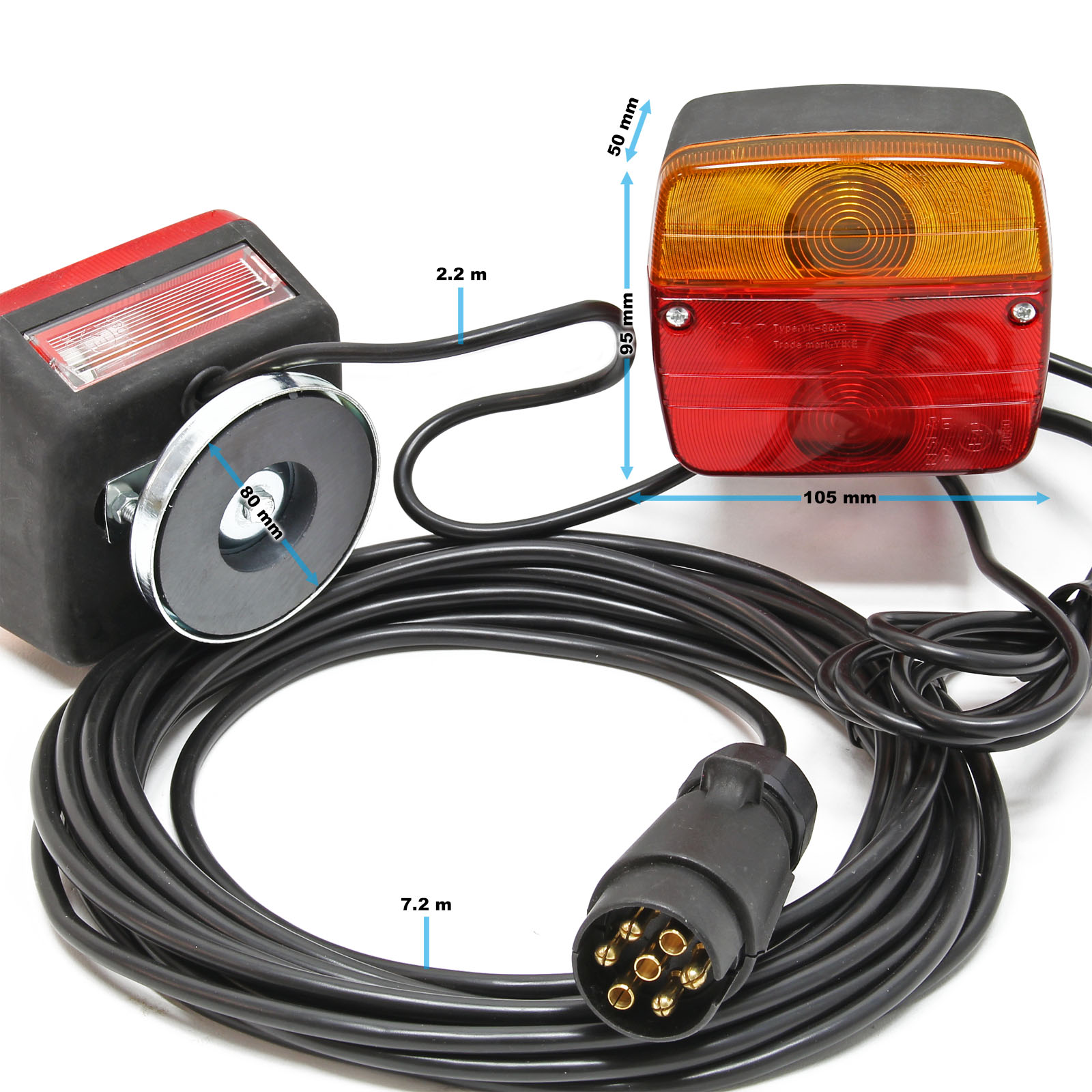 Nilight Kit de luces LED magnéticas para remolque, cable de 24 pies con  enchufe de 7 pines, parada trasera ámbar de señal de giro para placa de